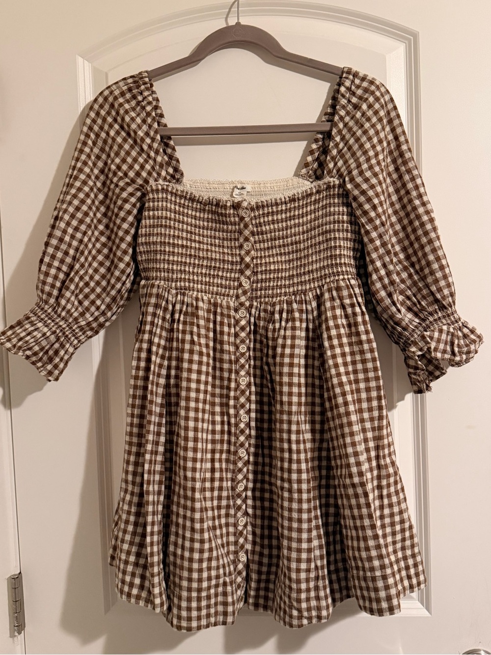 Urban Outfitters Kimchi Blue White and Brown Gingham Dress